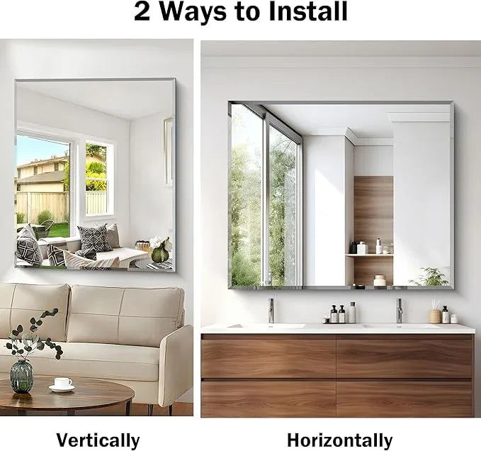 CILIBER Beveled Bathroom Mirror, 40x48 Inch Large Frameless Mirrors for Wall, Upgraded Shatterproof Rectangle Beveled Vanity Mirror Hangs Horizontally/Vertically for Bedroom, Living Room and Entryway - ModernBath