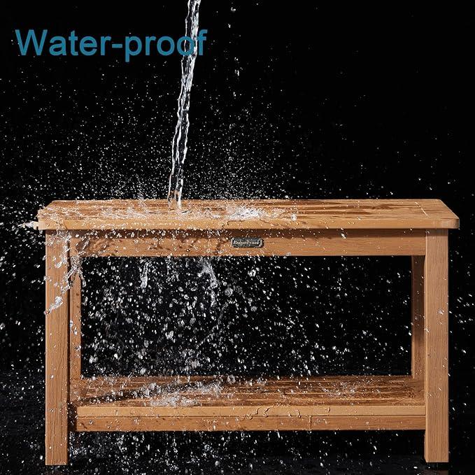 30'' Large Shower Bench Seat, Poly Lumber Bath Stool for Inside Shower Waterproof, HDPS Bathroom Chair for Shaving Legs with Adjustable Feet, Non-Slip & No Maintenance, Brown (30 x 13 Inches) - ModernBath