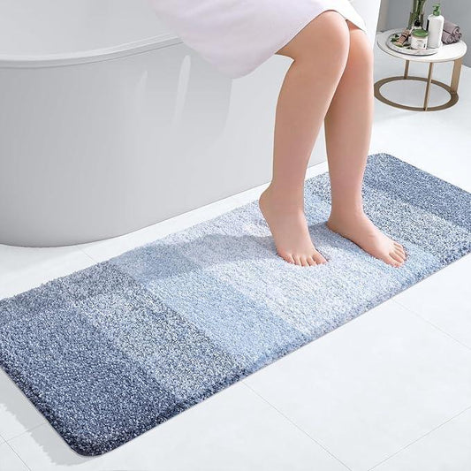 OLANLY Bathroom Runner Rugs 47x17, Extra Soft Absorbent Microfiber Bath Rugs, Rubber Backing, Quick Dry, Machine Washable Bath Mats for Bathroom Floor, Tub and Shower, Home Decor Accessories, Blue - ModernBath