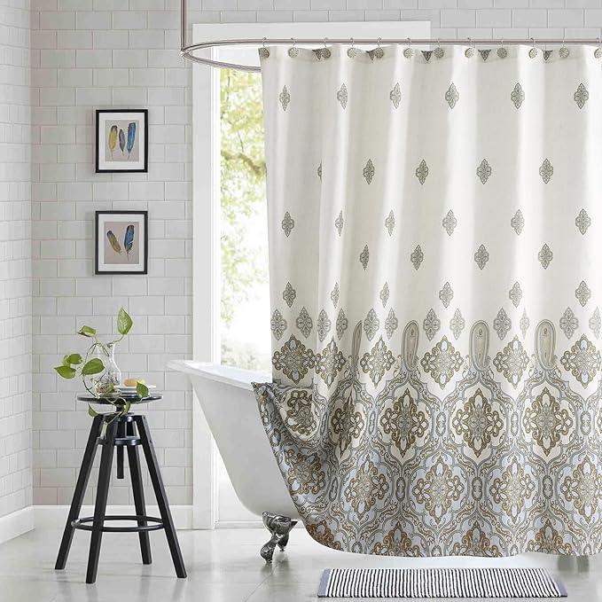 BESTRIPES Fabric Shower Curtain 78 Inches Long, Ivory Taupe Blue Moroccan Paisley Pattern Shower Curtains for Bathroom, 72" W x 78" H - ModernBath