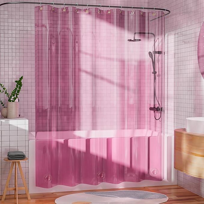 AmazerBath Pink Shower Curtain Liner for Bathroom, 100% EVA Soft Clear Heavy Duty Shower Curtain and Liner 2-in-1, 72x72 Luxury Plastic Weighted Shower Liner Bathroom - ModernBath