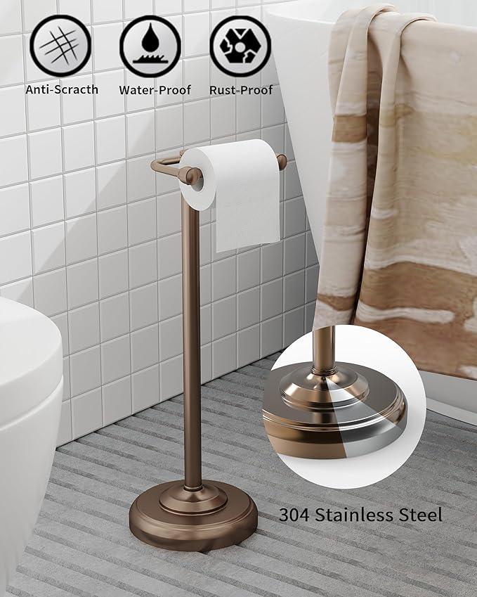 Toilet Paper Holder Stand, Bronze Toilet Paper Holder Free Standing, Post Pivoting Design & Stable Weighted Base SUS304 Stainless Steel for Bathroom (Mega Roll) - ModernBath
