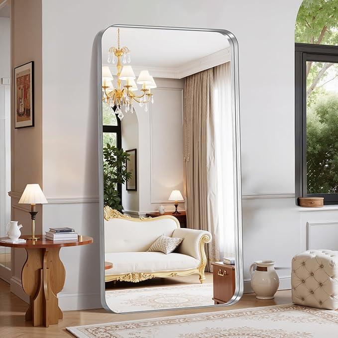 FORBATH 72x36 Inch Oversized Bathroom Mirror for Double Sinks, Brushed Silver Deep Frame Full Length Wall Mirror with Rounded Corners, Anti-Rust Tempered Glass (Horizontal/Vertical) - ModernBath