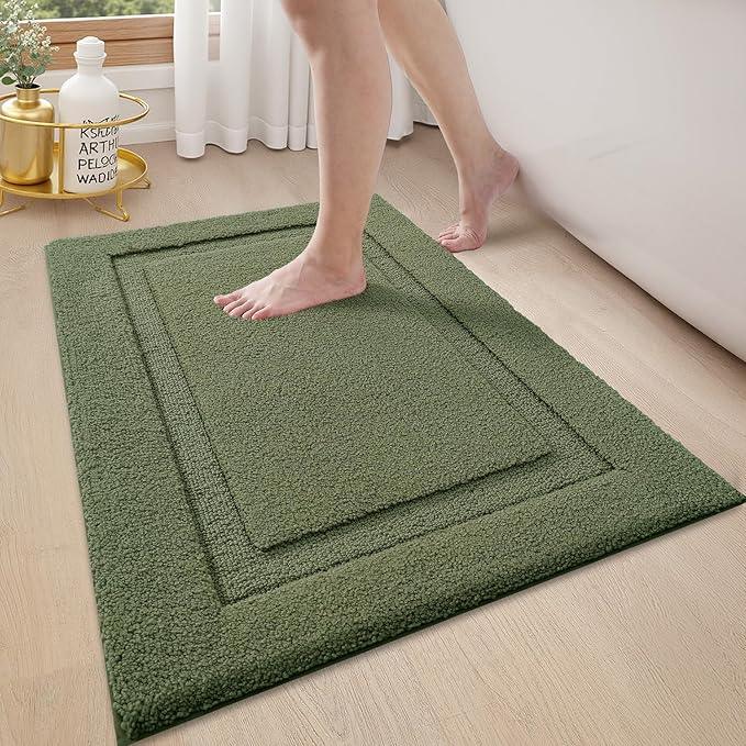 LUMI Ultra Soft Bathroom Rugs Non Slip with Rubber Backing, Absorbent Washable Bath Mat Quick Dry, Upgraded Premium Microfiber Plush Carpet for Bathtub and Shower Floor, Green, 17x30 - ModernBath