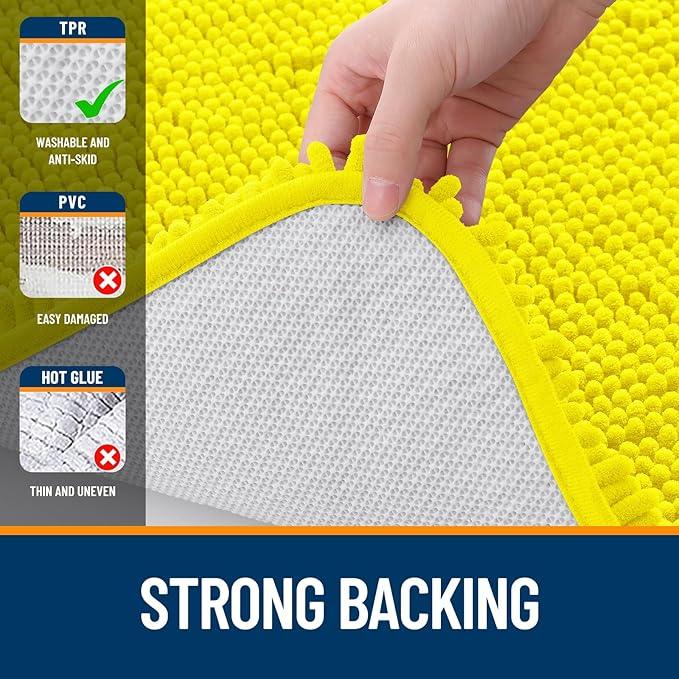 OLANLY Bathroom Rugs 44x24, Extra Soft Absorbent Chenille Bath Rugs, Rubber Backing Quick Dry, Machine Washable Bath Mats for Bathroom Floor, Tub and Shower, Home Decor Accessories, Lemon Yellow - ModernBath