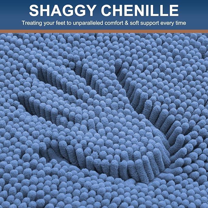 Smiry Luxury Chenille Bathroom Rugs 24x16, Extra Soft and Absorbent Shaggy Bath Mat, Machine Washable, Non-Slip Plush Carpet Runner for Tub, Shower, and Floor, Home Decor Accessories, Cornflower Blue - ModernBath
