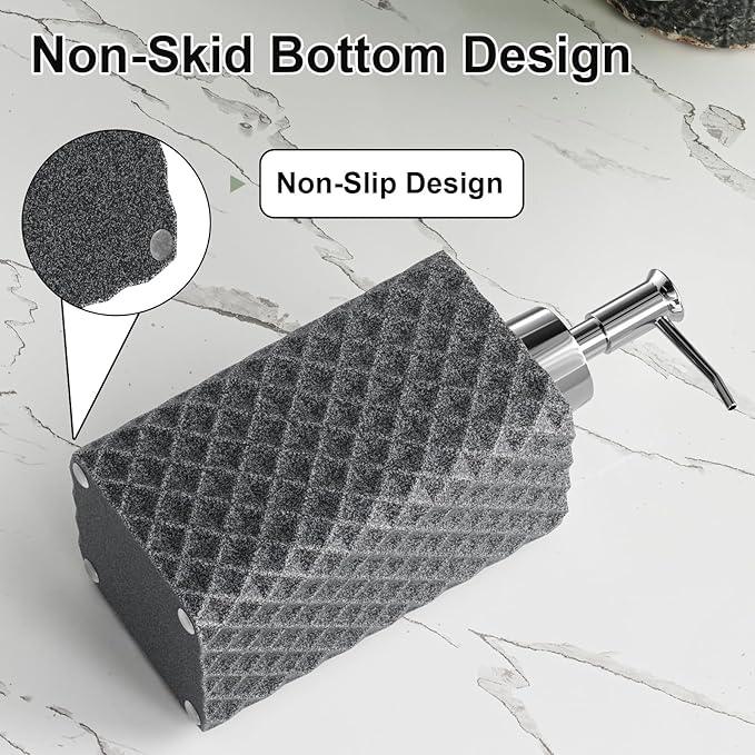 Bathroom Accessories Set Resin 6PCS, Square Toothbrush Holders Set Complete with Soap Dispenser, Vanity Tray, Tumbler, Cups and Cotton Swab Jars (Gray Diamond, Resin Bath 6 PCS) - ModernBath