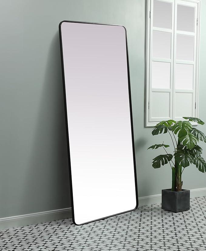 ARS Concepts Aura, Soft Corner Metal Rectangle Mirror 32X72 Inch in, Modern, Black - ModernBath