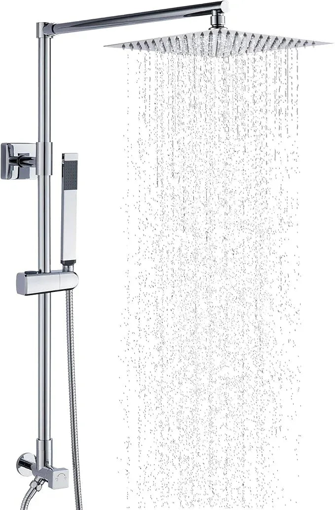 Fennocasa Polaris Lux Rain Shower System, includes 10” Square Rainfall Shower Head and Handheld Shower Combo, Height Adjustable Spray Holder, Retrofit, 60” Hose (2.5 GPM Chrome) - ModernBath