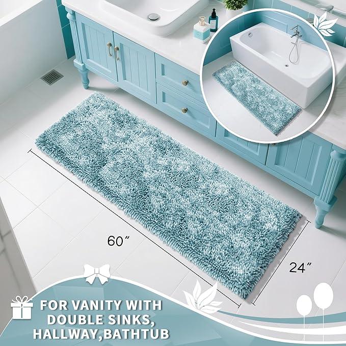 Yimobra Long Bathroom Rugs Runner 60x24 Inch, Extra Thick Soft Absorbent Chenille Bath Mat, Non Slip Machine Washable, Quick Dry Bath Rugs for Bathroom Floor, Tub and Shower, Greyish Blue - ModernBath