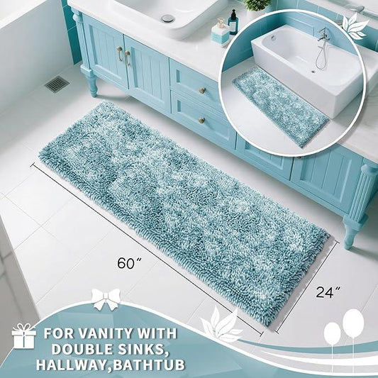 Yimobra Long Bathroom Rugs Runner 60x24 Inch, Extra Thick Soft Absorbent Chenille Bath Mat, Non Slip Machine Washable, Quick Dry Bath Rugs for Bathroom Floor, Tub and Shower, Greyish Blue - ModernBath