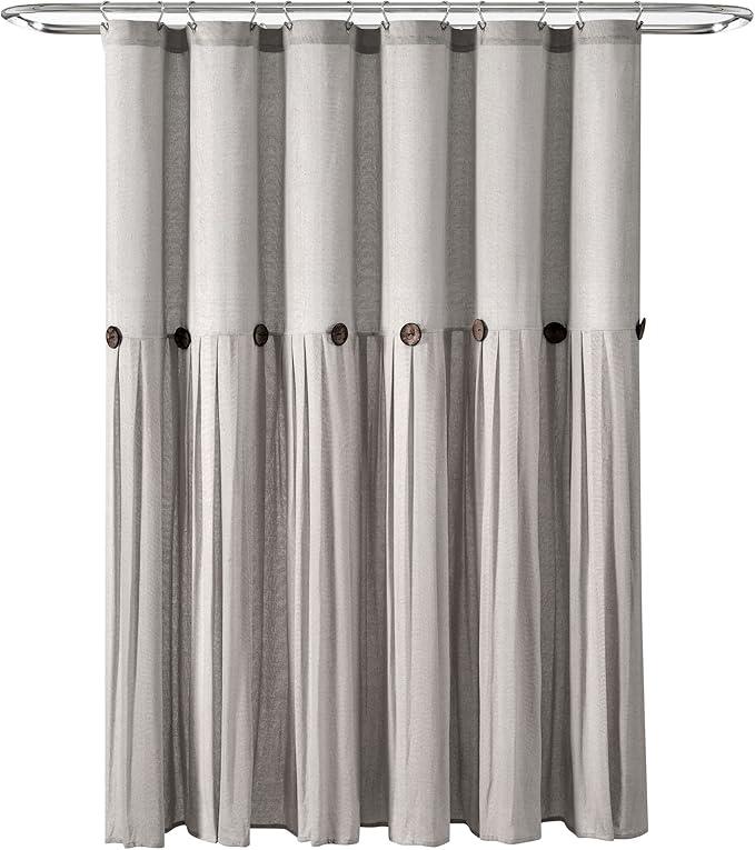 Lush Decor Linen Button Shower Curtain, 72" W x 72" L, Gray - Gray Shower Curtain Fabric - Bathroom Curtain - Farmhouse Bathroom Decor - ModernBath