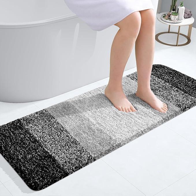 OLANLY Bathroom Runner Rugs 47x17, Extra Soft Absorbent Microfiber Bath Rugs, Rubber Backing, Quick Dry, Machine Washable Bath Mats for Bathroom Floor, Tub and Shower, Home Decor Accessories, Black - ModernBath