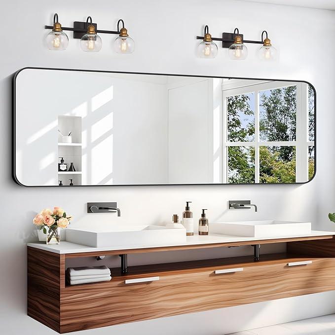 DESBING 60" x 20"Bathroom Mirror, Matte Black Wall Mirror with Metal Frame, Decorative Rectangular Vanity Mirror for Bedroom Bathroom Living Room Entryway (Horizontal/Vertical) - ModernBath