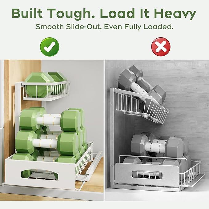 Under Sink Organizer and Storage, Height Adjustable Cabinet Organizer with Slide Out Drawer, Pull Out Under Sink Storage, Multi-Purpose 2 Tier Sink Shelves for Kitchen Bathroom Pantry (White, 1 Pack) - ModernBath