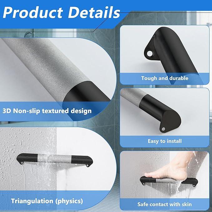 LUOGULIANG Shower Foot Rest Bar, Matte Black Corner Shower Foot Rest for Shaving Legs, Wall Mounted Non-Slip Stainless Steel Bar Shower Step Foot Ledge - ModernBath