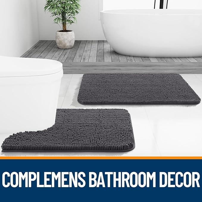 OLANLY Bathroom Rugs 40x32, Extra Soft Absorbent Chenille Bath Rugs, Rubber Backing Quick Dry, Machine Washable Bath Mats for Bathroom Floor, Tub and Shower, Home Decor Accessories, Dark Grey - ModernBath
