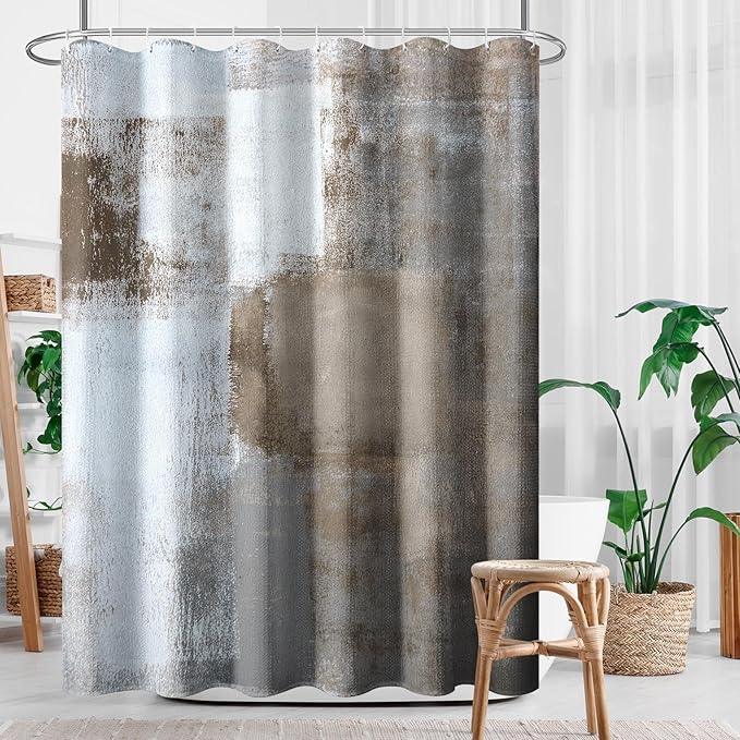 Culudea Brown Grey Painting Shower Curtain Set, Contemporary Gray Abstract Bathroom Window Waterproof Shower Curtain Set for Bathroom Decor - ModernBath