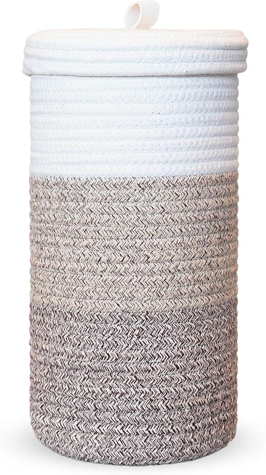 Toilet Paper Holder Handmade – Woven Toilet Paper Stand & Storage Basket with Lid, Freestanding Organizer for Bathroom, Cotton Fits 3 Rolls Gradient Brown - ModernBath