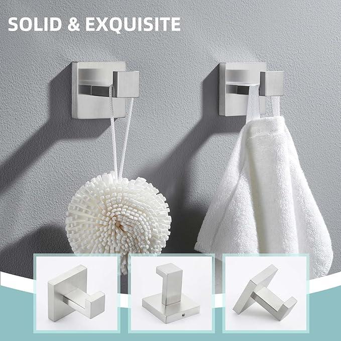 Angle Simple Towel Hooks for Bathroom, SUS 304 Stainless Steel Robe Coat Hooks for Wall, Brushed Nickel, 2 Pack - ModernBath