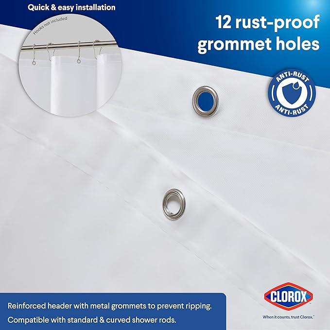 CLOROX Shower Curtain Liner, Premium Lightweight Flexible Waterproof 8g PEVA for Bathroom with Weighted Magnets, Standard Size 72" x 72", White 1 Pack - ModernBath