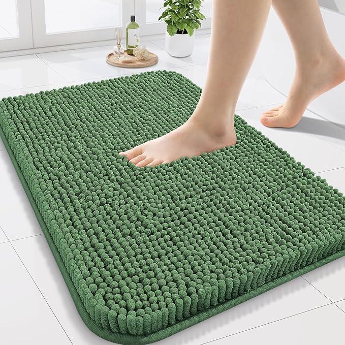 Arotive Bathroom Rugs 24x16, Extra Soft Absorbent Shaggy Chenille Bath Rugs, Machine Washable Rubber Backing Non-Slip Bath Mats for Bathroom Floor Tub and Shower, Home Decor Accessories, Olive Green - ModernBath