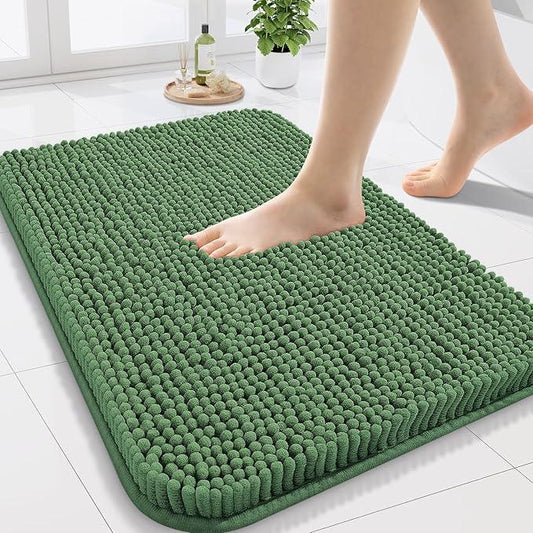 Arotive Bathroom Rugs 24x16, Extra Soft Absorbent Shaggy Chenille Bath Rugs, Machine Washable Rubber Backing Non-Slip Bath Mats for Bathroom Floor Tub and Shower, Home Decor Accessories, Olive Green - ModernBath