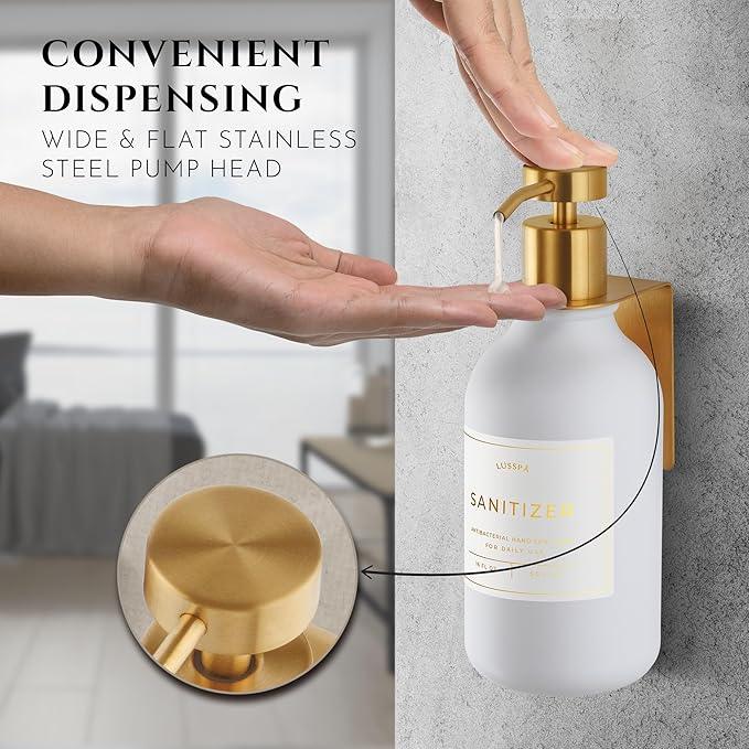 Shampoo & Conditioner Dispenser - Shower Soap Dispenser Wall Mounted - 16.9 Oz Plastic Bottle with Pump & Holder - Shampoo Dispenser - Shower Dispenser Chamber No Drill (1 X White/Gold) - ModernBath