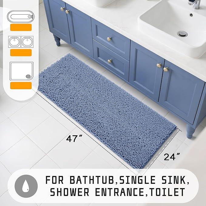Yimobra Long Bathroom Rugs 47"x24", Extra Soft Non Slip Bath Mat for Tub, Super Absorbent Quick Dry Shaggy Rug Floor Carpet, Machine Washable,Denim Blue - ModernBath