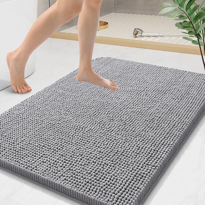 Arotive Bathroom Rugs 36x24, Extra Soft Absorbent Shaggy Chenille Bath Rugs, Machine Washable Rubber Backing Non-Slip Bath Mats for Bathroom Floor Tub and Shower, Home Decor Accessories, Grey - ModernBath