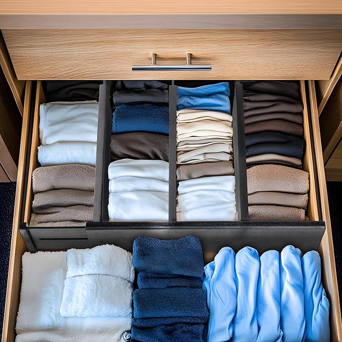 Utoplike Bamboo Drawer Dividers Large, 4'' High Adjustable Kitchen Drawers Organizers for Clothing, Spring Loaded, Works in Bathroom, Dresser, Desk, 4 PCS, Black - ModernBath