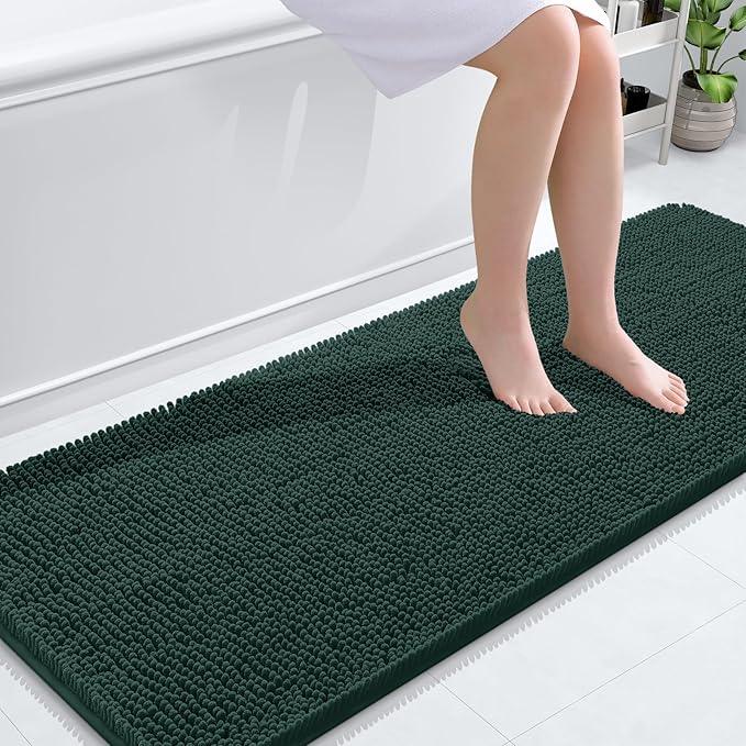 OLANLY Bathroom Rugs 59x24, Extra Soft Absorbent Chenille Bath Rugs, Rubber Backing Quick Dry, Machine Washable Bath Mats for Bathroom Floor, Tub and Shower, Home Decor Accessories, Blackish Green - ModernBath