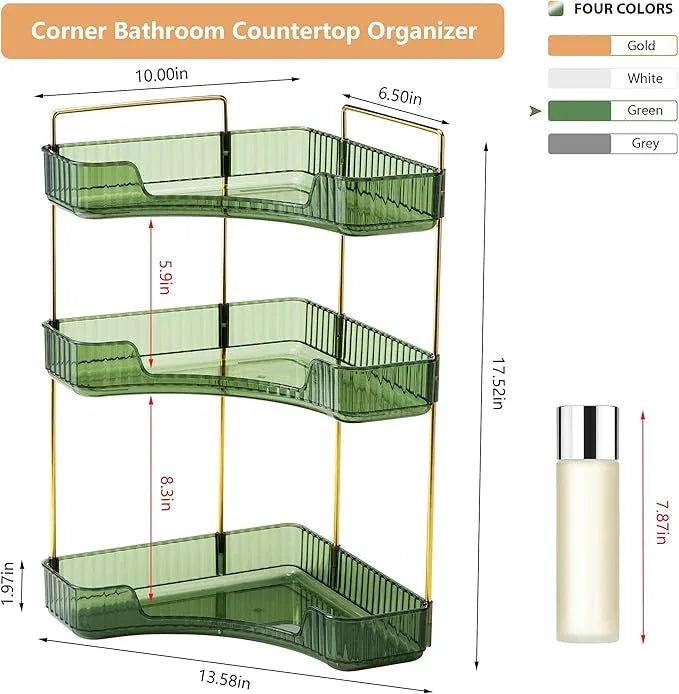 Weidace Corner Bathroom Counter Organizer Bathroom Countertop Shelf Makeup Organizer for Vanity Perfume Tray for Corner Storage (3 Tiers, Green) - ModernBath