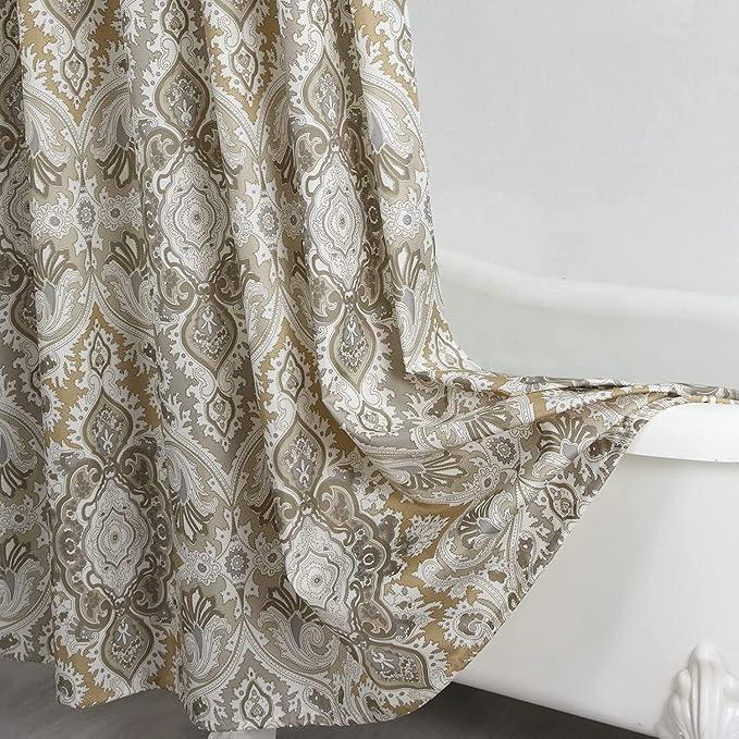BESTRIPES Stall Fabric Shower Curtain, Beige and Grey Printed Boho Paisley Damask Pattern Shower Curtains for Bathroom, Waterproof Bathroom Curtains, 54" W x 72" H - ModernBath