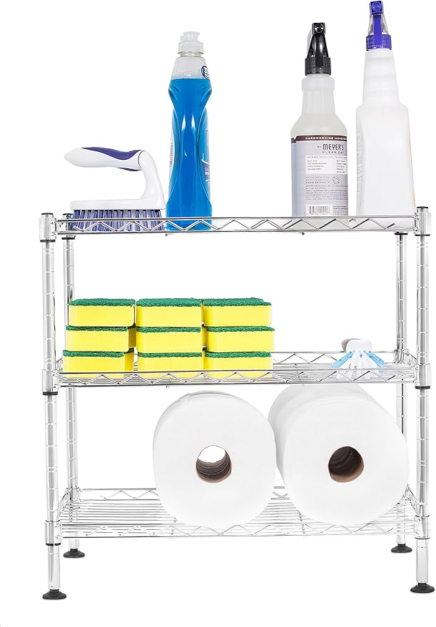 Internet's Best 3-Tier Compact Wire Utility Shelving Unit - Adjustable Storage Rack for Kitchen, Bathroom, Pantry, Laundry, Cabinets - Durable Chrome Steel - Shelving for Under Sink Organization