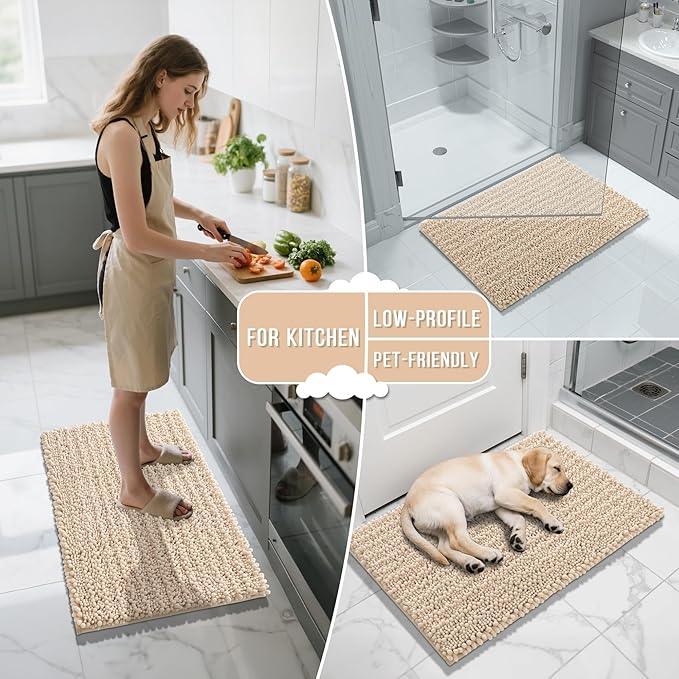 Yimobra Bathroom Rugs Non Slip Washable - Ultra Soft Absorbent Chenille Bath Mat, Quick Dry Shaggy Floor Carpet for Tub Shower, Light Brown Home Decor Accessories, 24x17 Inch - ModernBath