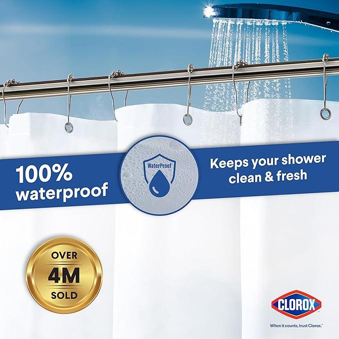 CLOROX Shower Curtain Liner, Premium Medium-Weight Durable Waterproof 6g PEVA for Bathroom with Weighted Magnets, Standard Size 72" x 72", Frosty 1 Pack - ModernBath