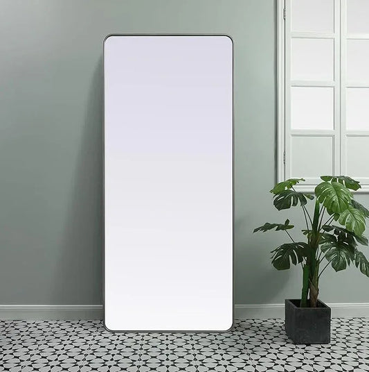 ARS Concepts Aura, Soft Corner Metal Rectangle Mirror 32X72 Inch in, Modern, Silver - ModernBath
