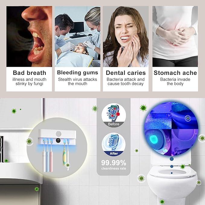 Electric Toothbrush Holder and Cleaner Auto Cleaning and Drying Toothbrushs in Circle Wall Mounted for Bathroom Accessory Auto Open/Close Cover Rechargeable Home Gadgets - ModernBath