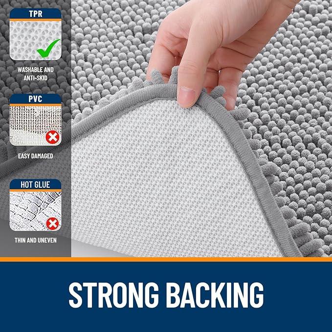 OLANLY Bathroom Rugs 30x20, Extra Soft Absorbent Chenille Bath Rugs, Rubber Backing Quick Dry, Machine Washable Bath Mats for Bathroom Floor, Tub and Shower, Home Decor Accessories, Grey - ModernBath