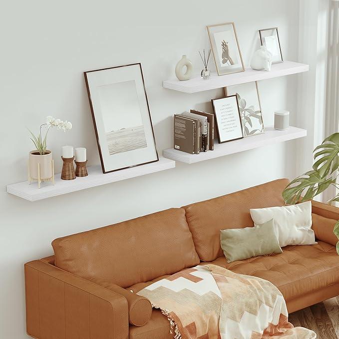 Vivelove Single Floating Shelves 48 Inches, 48 x 10 inch Deep x 1.8 in Thick, Long Wall Shelves Heavy Duty 80 lbs for Bedroom, Living Room, Kitchen, Office, Modern Shelf Book Home Decor, White - ModernBath