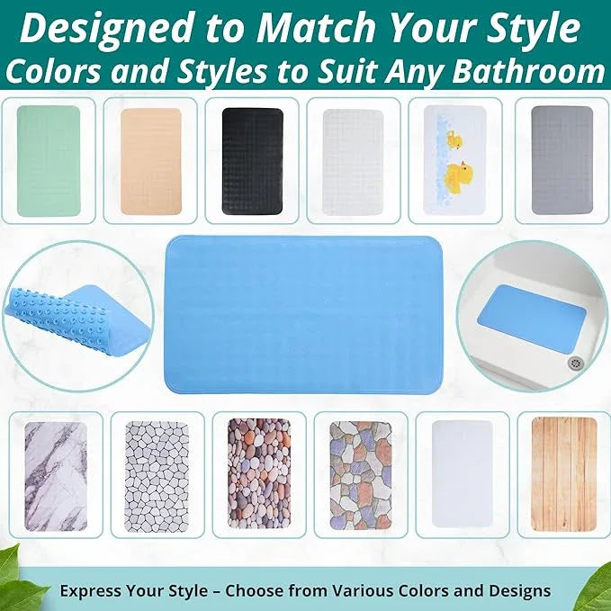 ENKOSI Non Slip Shower Mat – Bath Mat for Tub and Shower Floors – Anti Slip Bathtub Mat with Strong Suction Cup Grip – Soft, Blue Bathroom Mat for Inside Bath and Shower Floors (28x16 Aqua Blue) - ModernBath