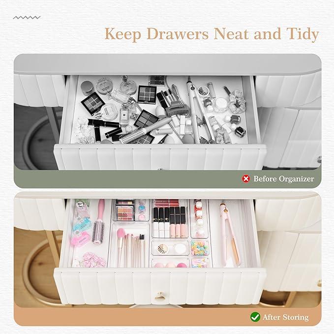 Criusia Drawer Organizer, 12 Pack Clear Plastic Kitchen Drawer Organizers Set,4-Size Versatile Bathroom and Vanity Organizer Trays,Storage Bins for Makeup, Bathroom, Jewelries and Office - ModernBath
