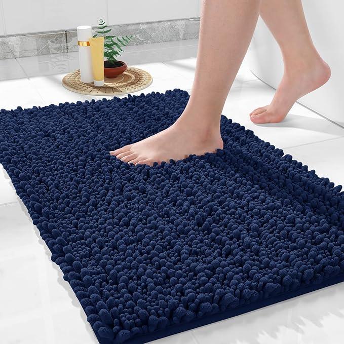 Yimobra Large Bathroom Rugs Non Slip Washable 36x24 Inch - Ultra Soft Absorbent Chenille Bath Mat, Quick Dry Shaggy Floor Carpet for Tub Shower, Navy Blue Home Decor Accessories - ModernBath