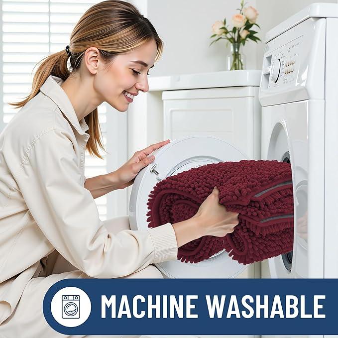 Smiry Luxury Chenille Bathroom Rugs 47x17, Extra Soft and Absorbent Shaggy Bath Mat, Machine Washable, Non-Slip Plush Carpet Runner for Tub, Shower, and Floor, Home Decor Accessories, Burgundy - ModernBath