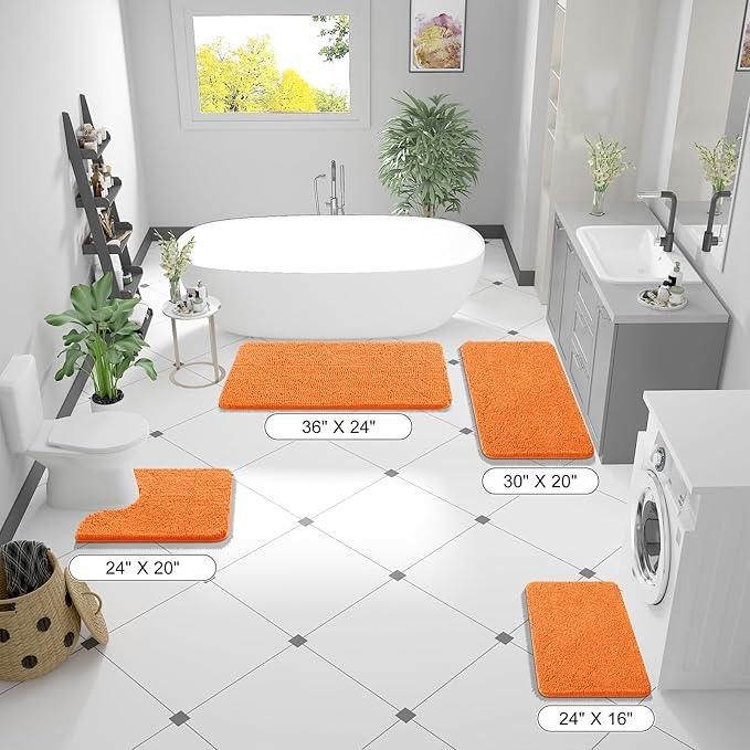 OLANLY Bathroom Rugs 44x24, Extra Soft Absorbent Chenille Bath Rugs, Rubber Backing Quick Dry, Machine Washable Bath Mats for Bathroom Floor, Tub and Shower, Home Decor Accessories, Orange - ModernBath