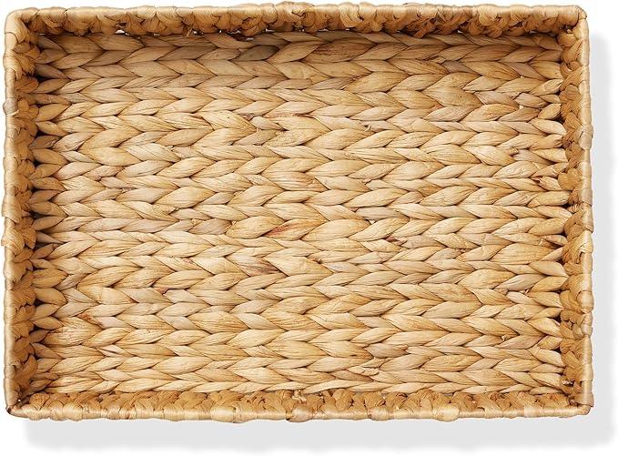 Casafield Set of 2 Bathroom Storage Baskets, Natural - Water Hyacinth, 15.75" W x 11.25" D x 3.25" H, Woven Toilet Tank Topper Bins for Organizing Tissues, Toilet Paper, Toiletries, Shelves - ModernBath