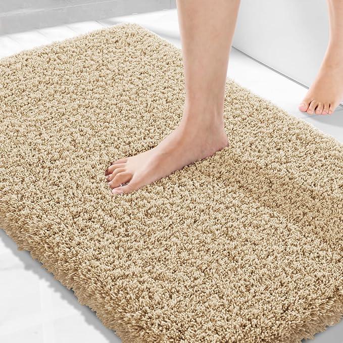 Yimobra Plush Thick and Soft Cut Pile Bathroom Mats, Super Shaggy Comfortable Quick Water Absorbing Non Slip Bath Rugs, Ultra Plush Thick with Machine Washable Bath Mat, 36"x 24", Pure Beige - ModernBath