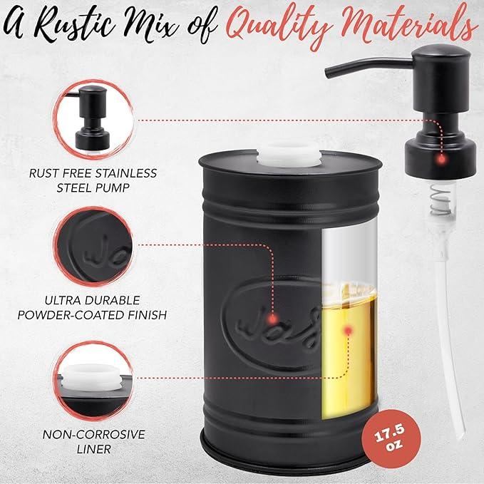 Autumn Alley Rustic Bathroom Accessories Set Black Farmhouse Soap Dispenser, Matte Black Toothbrush Holder, 2 Apothecary Jars Qtip Holder Glass - Rustic Bathroom Decor, Farmhouse Bathroom Accessories - ModernBath