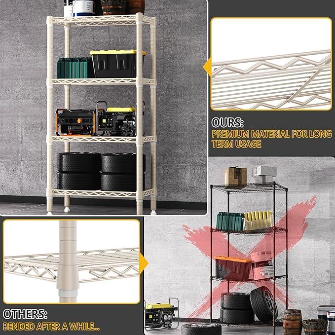 1000 lbs 4-Shelf Standing Storage Shelves Heavy Duty Metal Shelving Unit Adjustable Wire Rack for Office Garage Kitchen, Light Tan 11.8 D x 23.6" W x 47.5" H - ModernBath